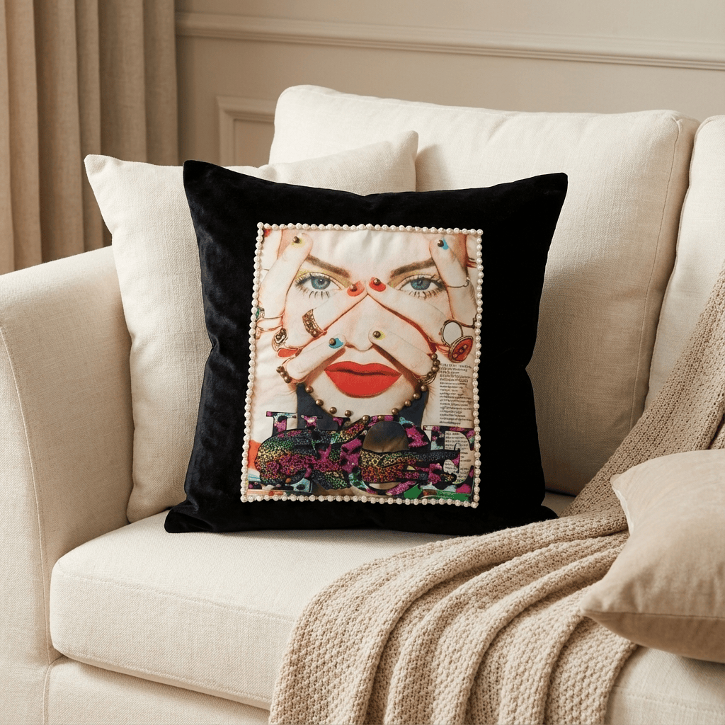 Mehrify Artistic Face Velvet Cushion Cover – 16×16 Inch | Luxury Statement Décor