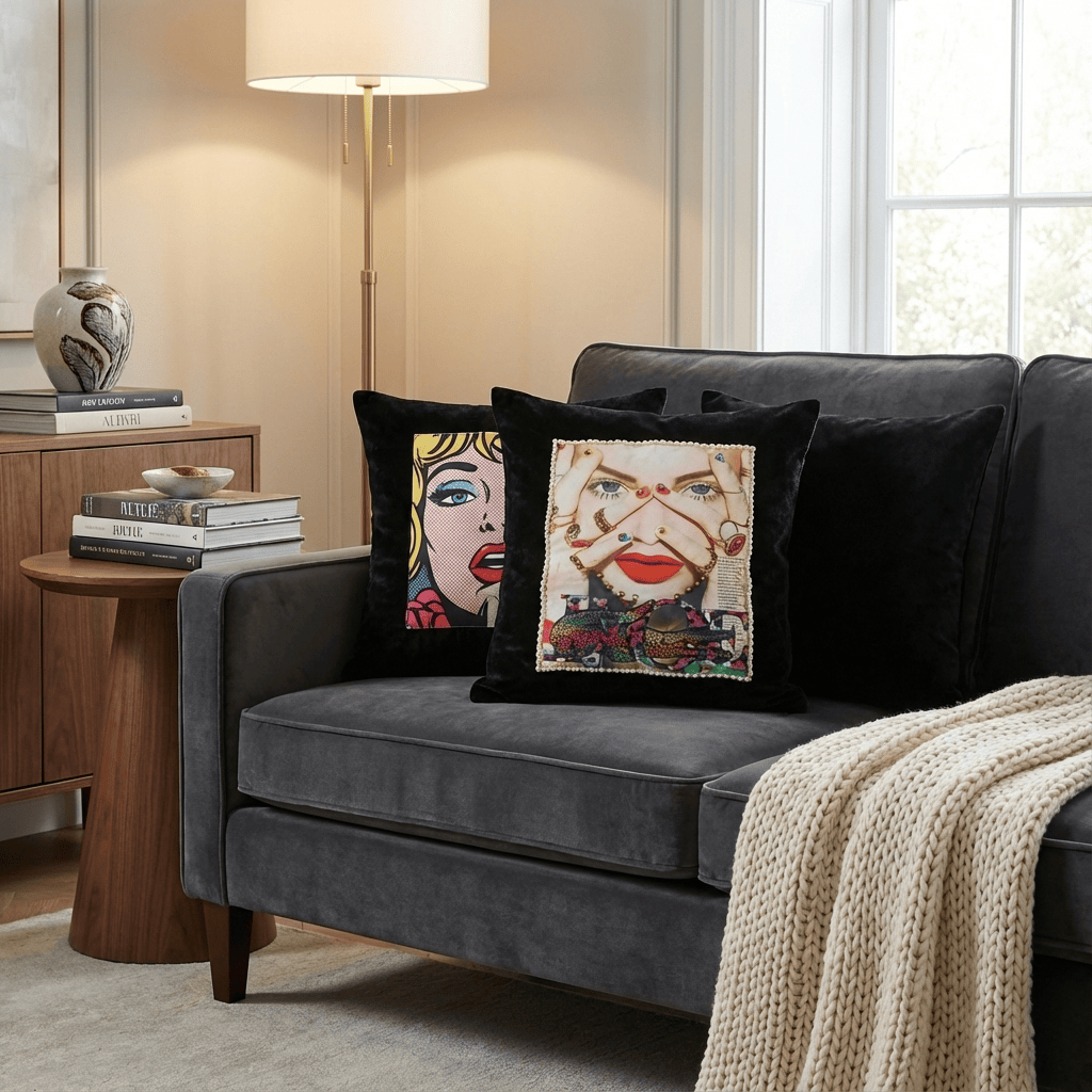 Mehrify Artistic Face Velvet Cushion Cover – 16×16 Inch | Luxury Statement Décor