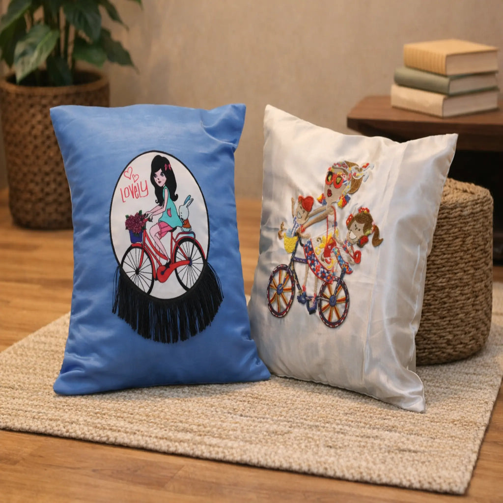 Luxury Silk Embroidered Cushion Covers – Set of 2