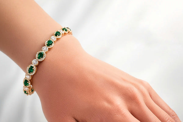 Mehrify Signature Green Crystal Bracelet – Gold-Tone Elegant Jewelry