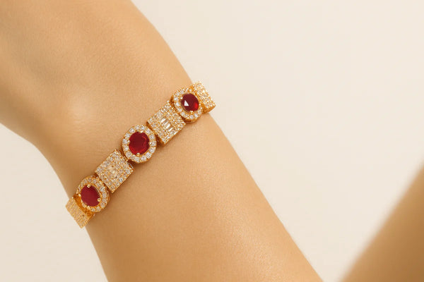 Mehrify Signature Ruby Red Crystal Bracelet – Gold-Tone Luxury Jewelry