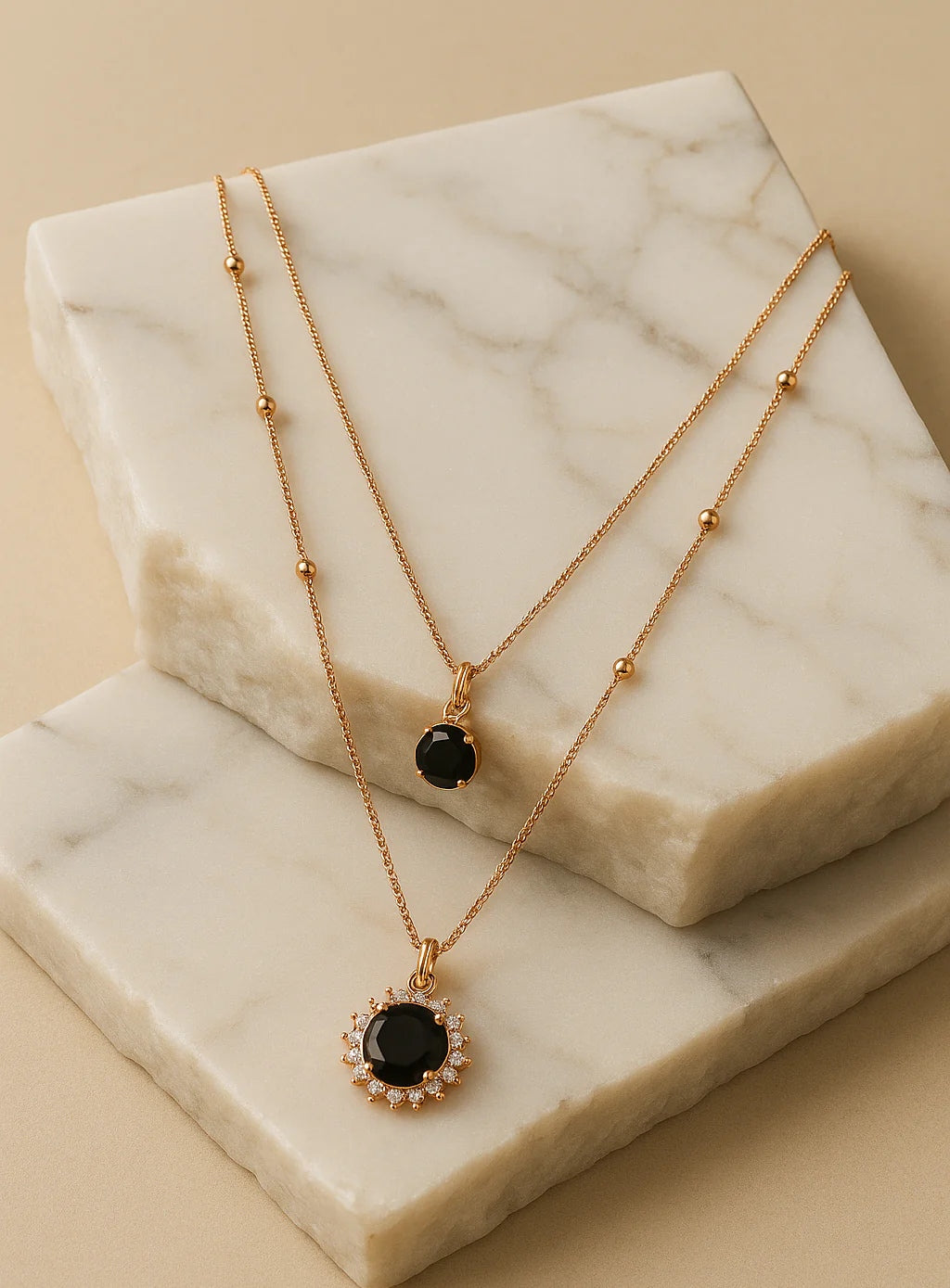 Mehrify Signature Black Onyx Layered Necklace – Gold-Tone Elegant Jewelry