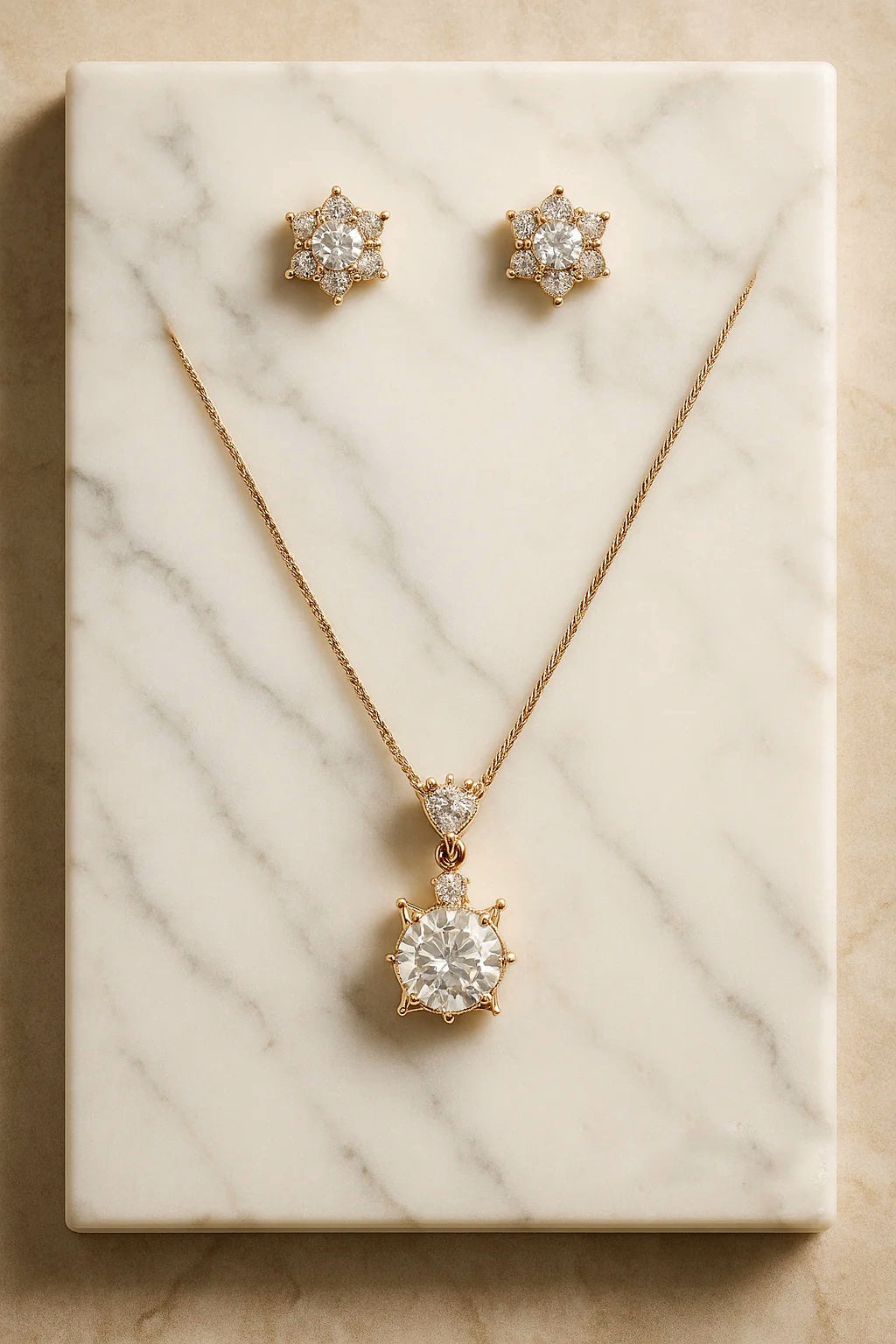 Mehrify Signature Crystal Solitaire Jewelry Set – Necklace & Earrings