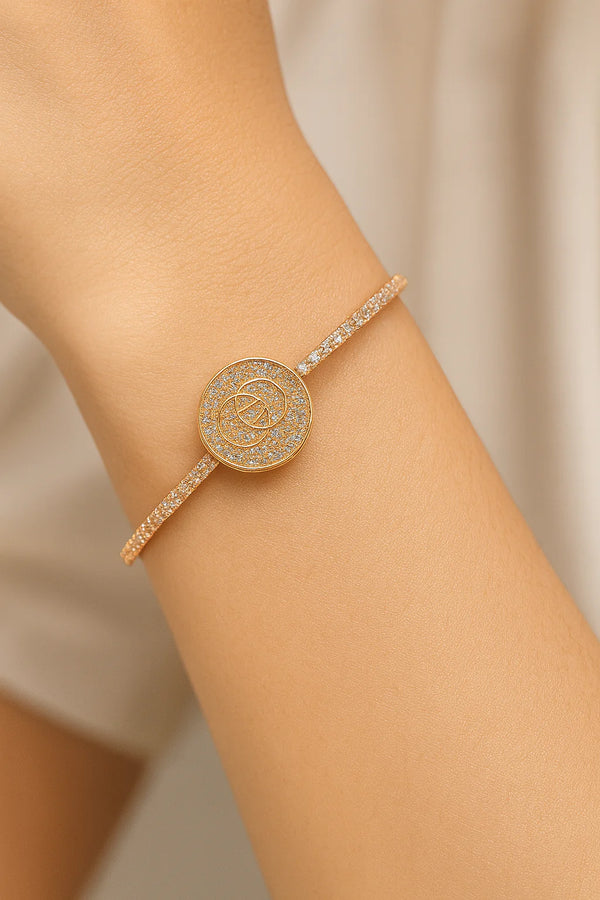 Mehrify Signature Circular Crystal Bracelet – Gold-Tone Luxury Jewellery