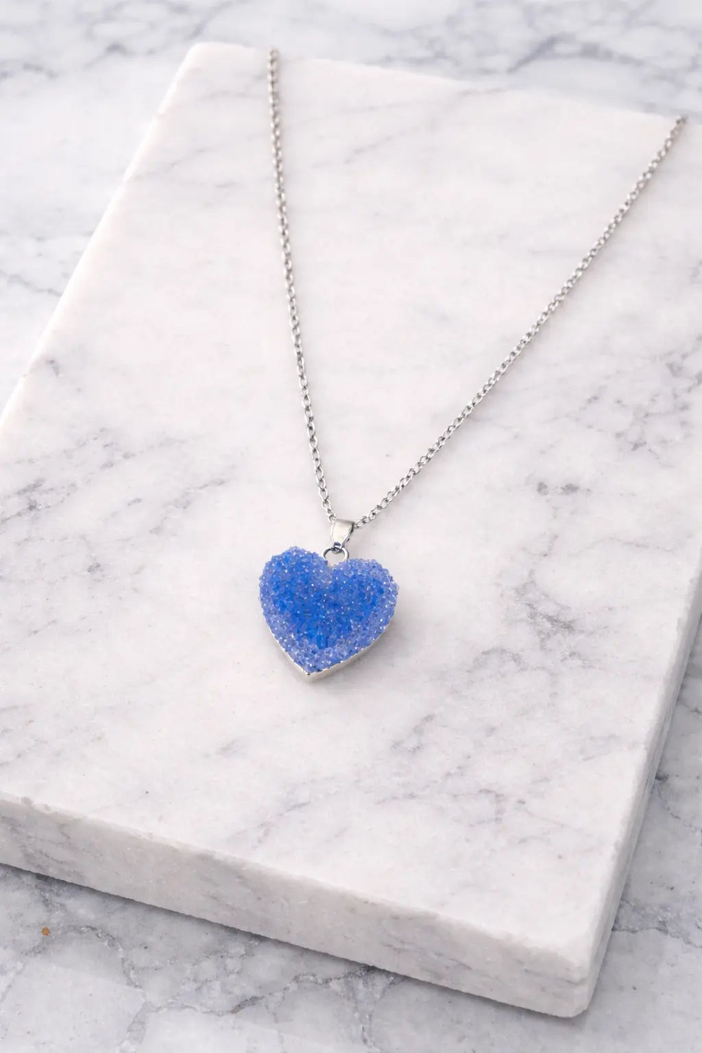 Mehrify Blue Crystal Heart Pendant Necklace – Elegant Silver Chain Jewelry for Women