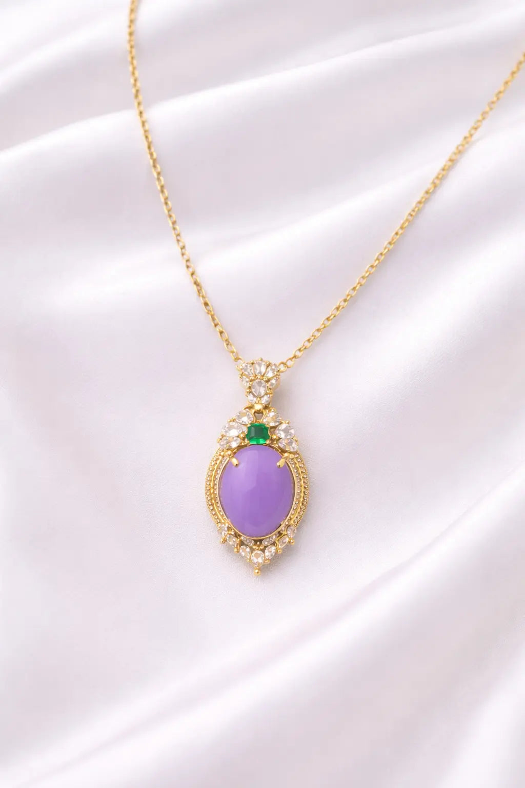 Mehrify Purple Stone Oval Pendant Necklace – Gold-Tone Crystal Jewelry for Women