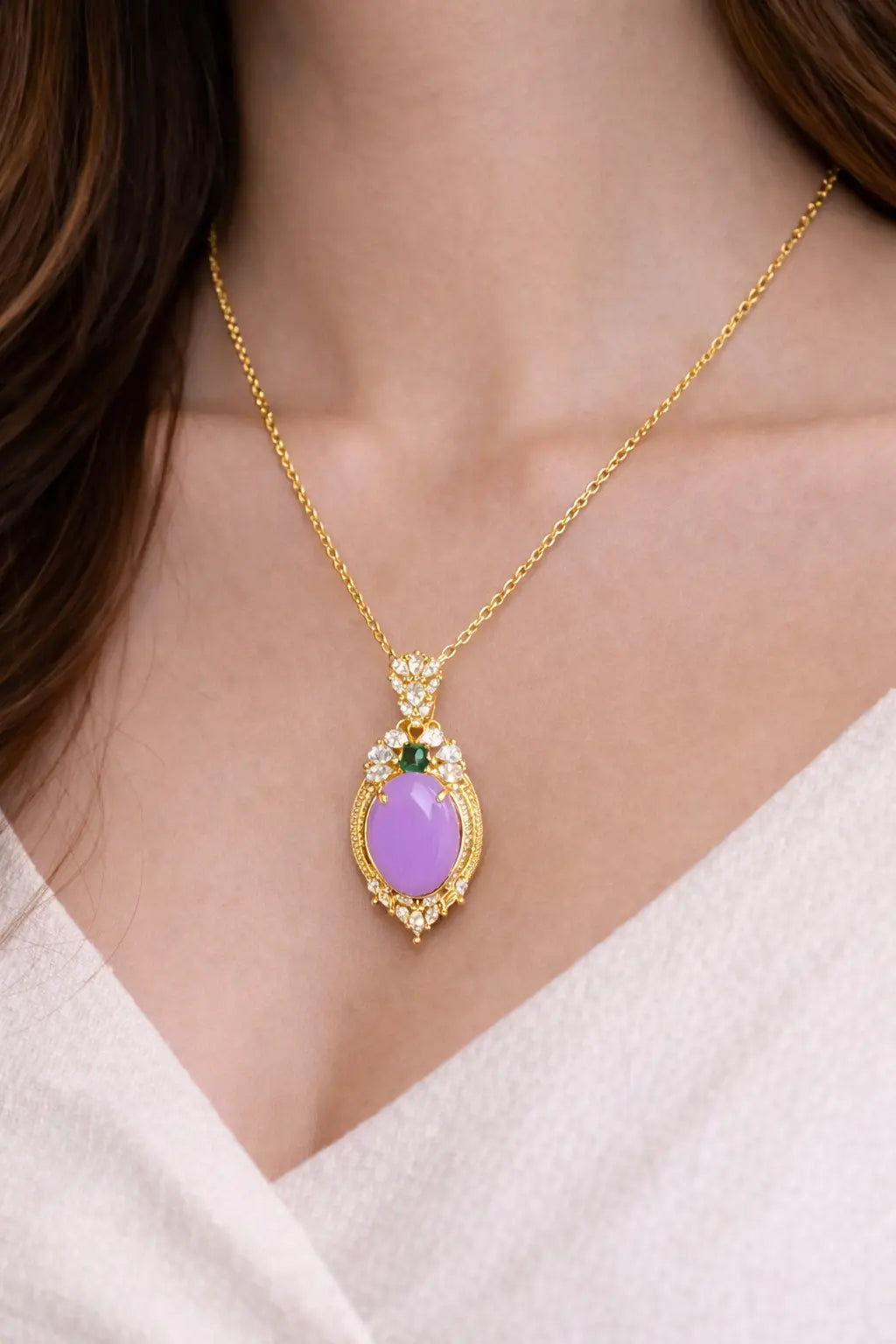 Mehrify Purple Stone Oval Pendant Necklace – Gold-Tone Crystal Jewelry for Women