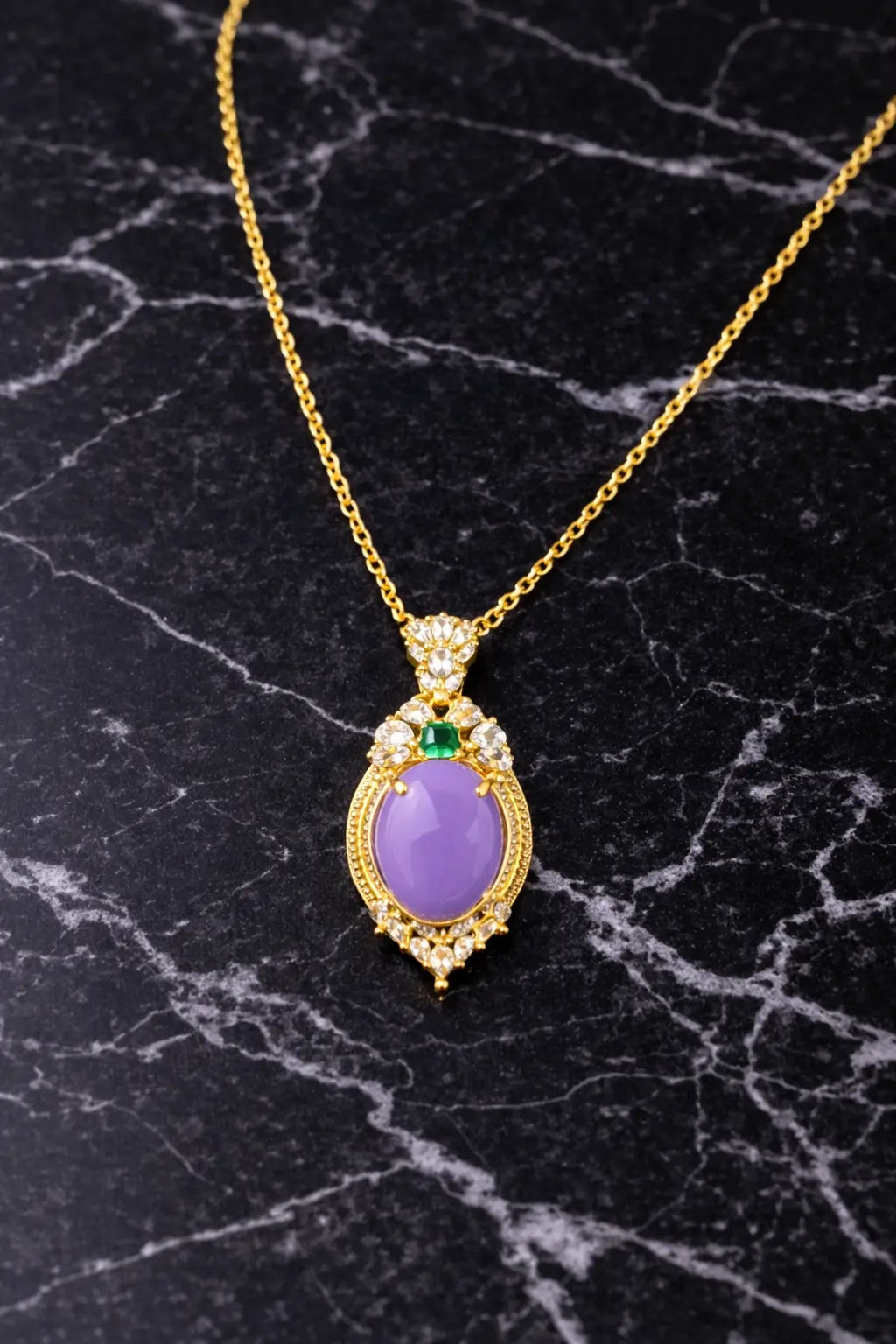 Mehrify Purple Stone Oval Pendant Necklace – Gold-Tone Crystal Jewelry for Women