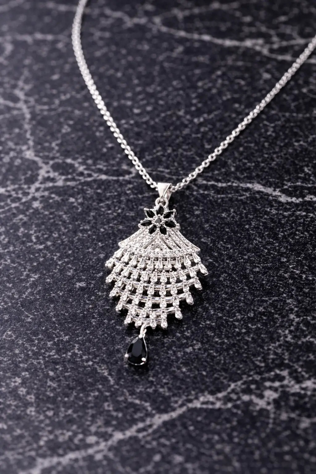 Mehrify Silver Cascade Crystal Pendant Necklace – Elegant Drop Design Jewelry for Women