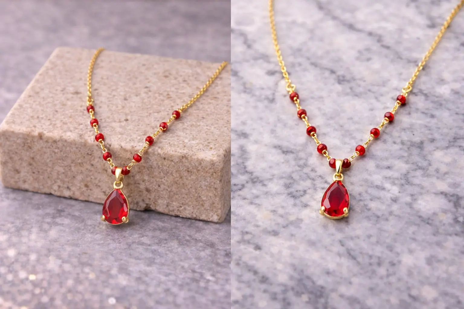 Mehrify Red Crystal Beaded Pendant Necklace – Gold-Tone Elegant Jewelry for Women