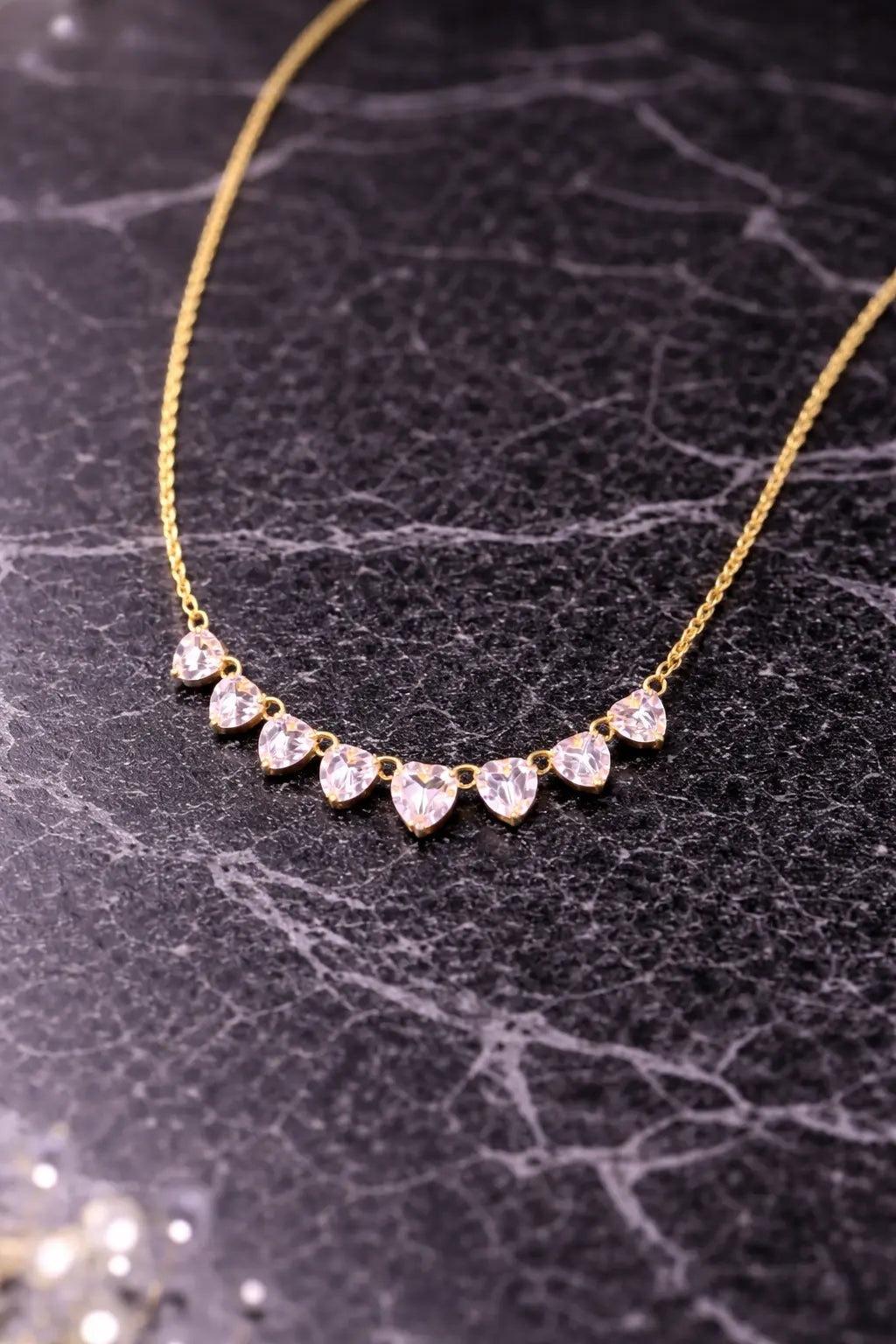 Mehrify Pink Heart Crystal Necklace – Delicate Gold-Tone Elegant Jewelry for Women
