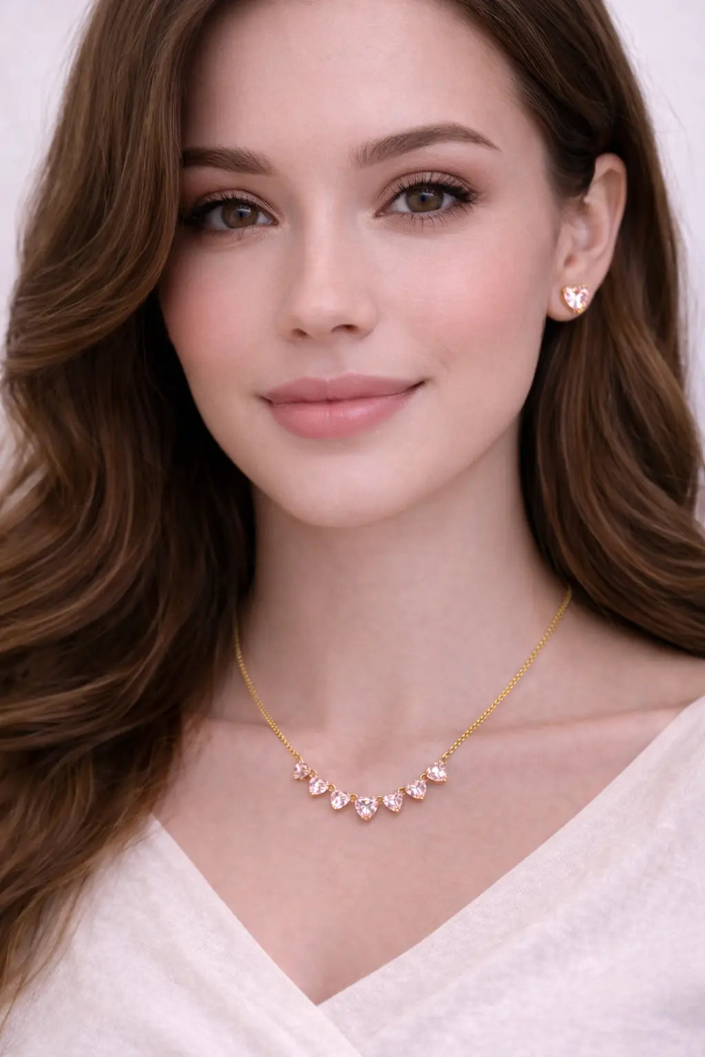 Mehrify Pink Heart Crystal Necklace – Delicate Gold-Tone Elegant Jewelry for Women