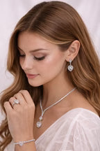Mehrify Luxury Heart Crystal Jewelry Set – Silver Tone Necklace, Earrings & Ring Set for Weddings & Formal Wear