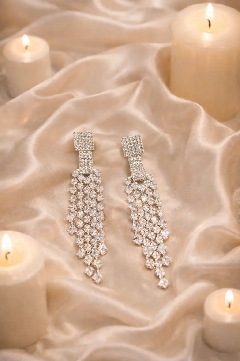 Mehrify Crystal Cascade Drop Earrings – Luxury Long Rhinestone Statement Earrings for Women