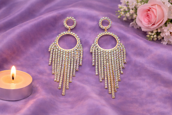 Mehrify Multicolor Crystal Tassel Earrings – Long Statement Party Earrings for Women