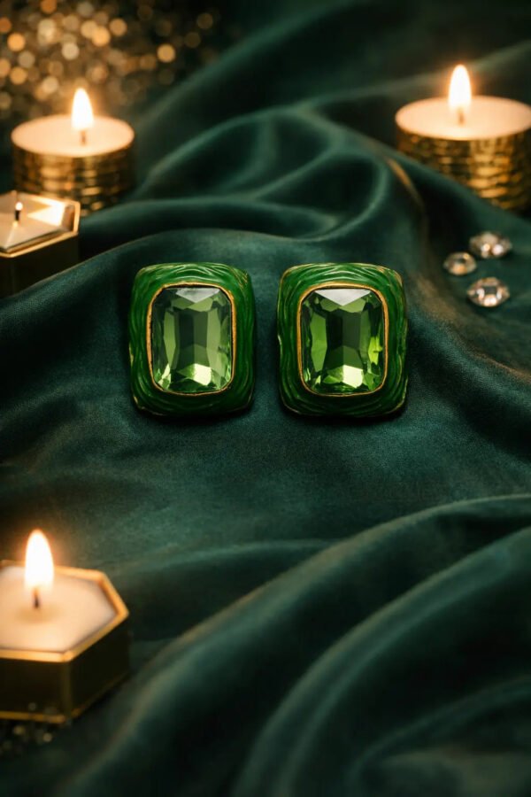 Zeneefa Luxury Rectangular Crystal Stud Earrings – Bold Statement Jewelry for Women